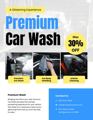 Free  Template: Pôster de lavagem de carro azul e amarelo