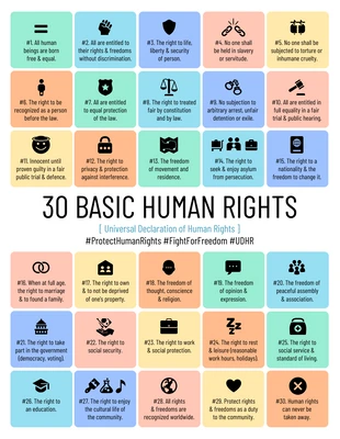 Free  Template: 30 Basic Human Rights List Infographic Template