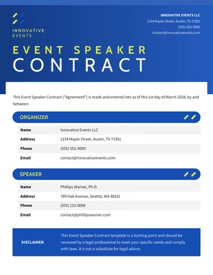 business  Template: Modelo de contrato de palestrante de evento