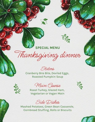 Free  Template: Red And Green Modern Illustration Special Thanksgiving Menu