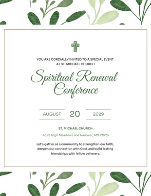 Free  Template: Invitación a la iglesia floral verde