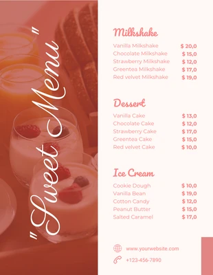 Free  Template: Menu de desserts sucrés photo minimaliste rose clair