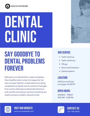 Free  Template: Modelo de pôster de clínica odontológica branco e azul