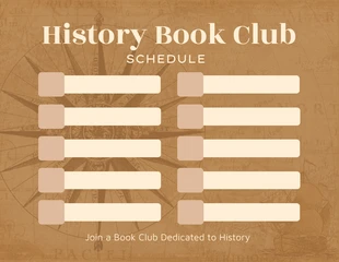 Free  Template: Plantilla de horario de club de lectura de historia con fondo marrón simple superpuesto