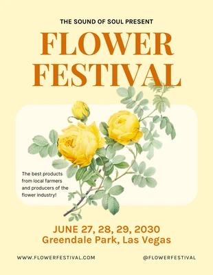 Free  Template: Pôster Festival de flores florais minimalista amarelo claro e marrom
