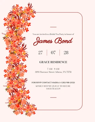 Free  Template: Violet Red Minimlaist Bridal Tea Invitation