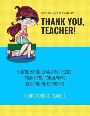 Free  Template: Biglietto di ringraziamento vibrante per l'insegnante