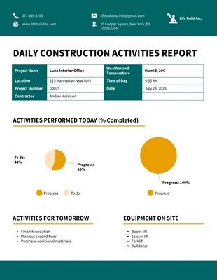Free  Template: Modelo de relatório diário de construção
