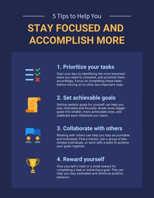 Free  Template: Dark Blue Tips to Stay Focused Poster