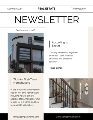 Free  Template: Newsletter immobiliare moderna in bianco e beige
