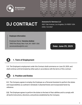 Free  Template: Plantilla de contrato de DJ