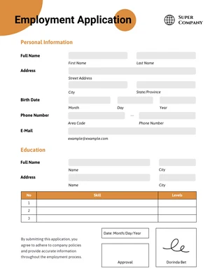 Free  Template: Formulários de emprego laranja simples