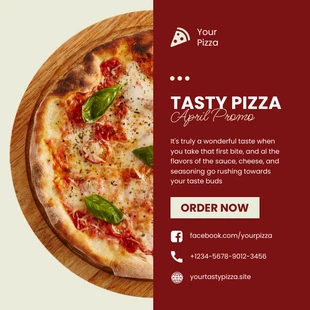 Free  Template: Beige And Red Classic Minimalist Tasty Pizza Instagram Banner