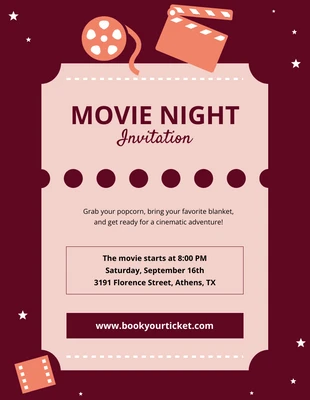 Peach And Maroon Illustrative Movie Night Invitation