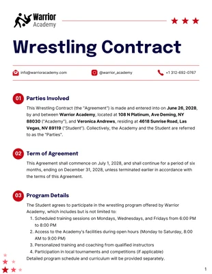 Free  Template: Plantilla de contrato de lucha libre