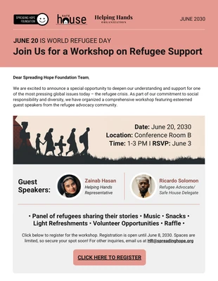 Free  Template: Boletín informativo por correo electrónico sobre la promoción del Día Mundial de los Refugiados