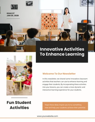 Free  Template: Brown And Black Teacher Innovative Learning Newsletter