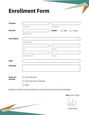 Free  Template: Green and Orange Simple Enrollment Forms