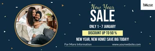 Free  Template: Navy Blue New Year Sale Banner House Property