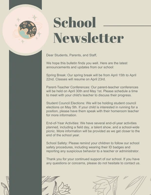 Free  Template: Beige And Green Vintage Classic School Newsletter