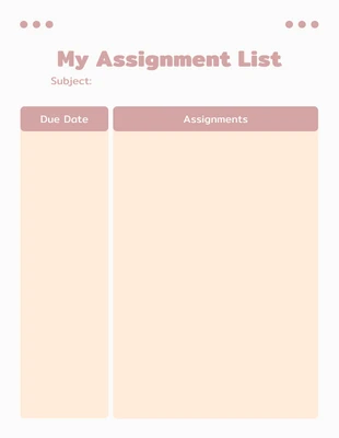 Free  Template: Light Grey Simple My Assignment List Student Schedule Template