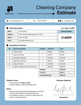 Free  Template: Cleaning Company Estimate Template