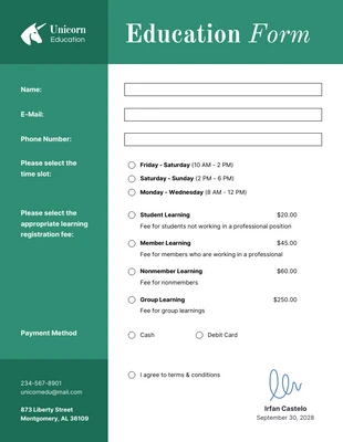 Free  Template: Green Monochrome Modern Education Forms