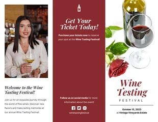 Free  Template: Folheto com três dobras do evento de teste de vinho