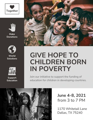 premium  Template: الأطفال في الفقر ، نشرة إعلانية لحدث جمع التبرعات