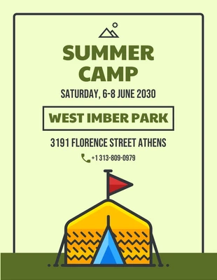 Free  Template: Folleto de campamento de verano de ilustración minimalista verde claro
