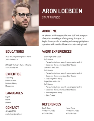 Free  Template: White And Brown Minimalist Professional Finance Resume (en anglais)