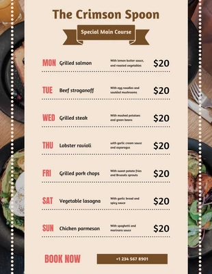 Free  Template: كريم باستيل قائمة طعام خاصة قالب جدول المطعم