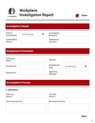 Free interactive Template: Modelo de Relatório de Investigação no Local de Trabalho