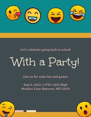 Free  Template: Divertente lavagna scolastica Invito Emoji Party