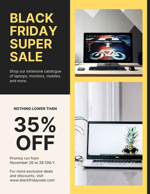 Free  Template: Affiche de super vente d'appareils électroniques modernes noirs et jaunes Black Friday