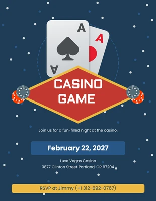 Free  Template: Invitation au casino à lumière nocturne bleue