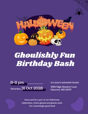 Free  Template: Purple Orange Halloween Birthday Invitation