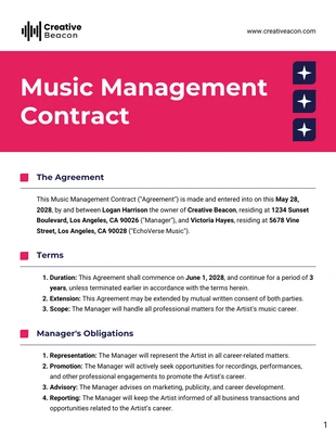 Free  Template: Music Management Contract Template
