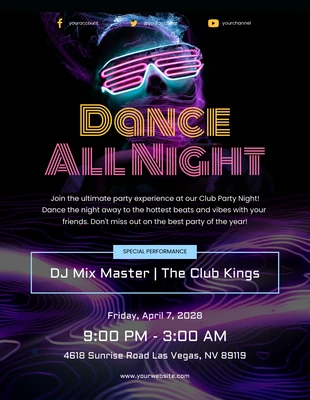 Free  Template: Black and Neon Purple Dance Party Poster