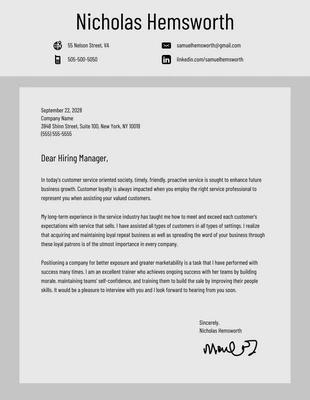 Free  Template: Gray Cover Letter