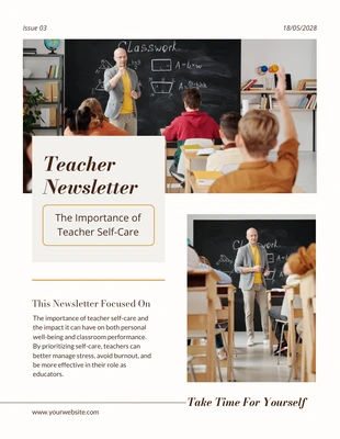 Free  Template: White And Beige Simple Newsletter Teacher Self Care