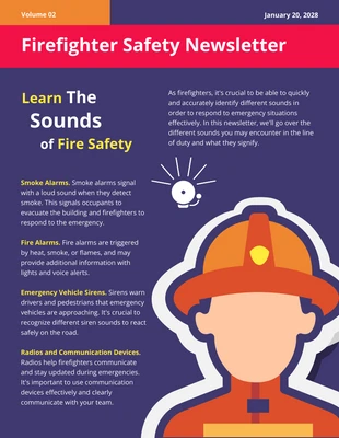 Free  Template: Learn The Sounds Fire Fighter Safety Newsletter