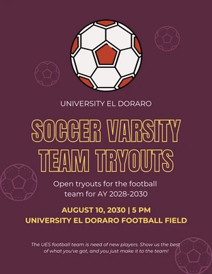 Free  Template: Dark Purple And Yellow Simple Illustration Soccer Varsity Team Tryouts Poster