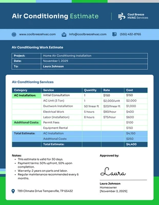 business  Template: Air Conditioning Estimate Template
