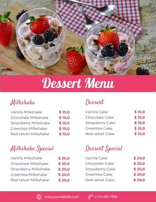 Free  Template: Menu de desserts minimaliste blanc et rose