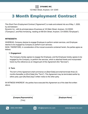Free  Template: Modello di contratto di lavoro di 3 mesi
