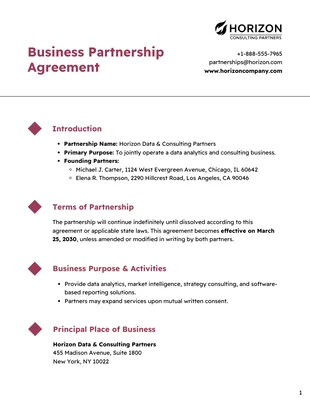 Free interactive Template: Business Partnership Agreement Template