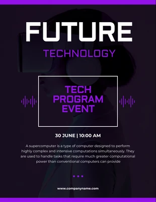 Free  Template: Poster Evento de tecnologia futura simples preto e roxo