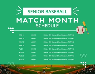 Free  Template: Modello moderno di calendario delle partite di baseball in verde