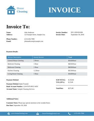Free  Template: Minimalist Clean White and Blue Cleaning Invoice